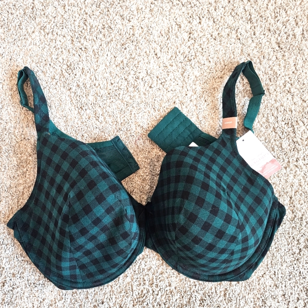 Cacique Lightly Lined Full Coverage 44DDD Green + Black Plaid Checkered